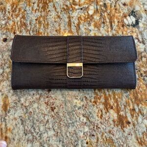 WOLF Palermo Jewelry Roll Elegant Brown Croc-Embossed Leather Clutch